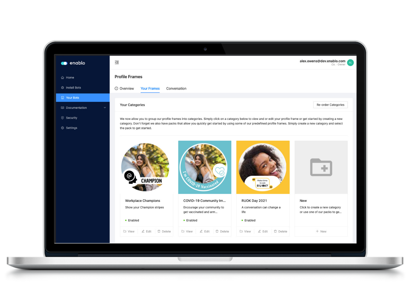 Profile-frames-desktop-admin-view Enablo Platform Bot and Automation